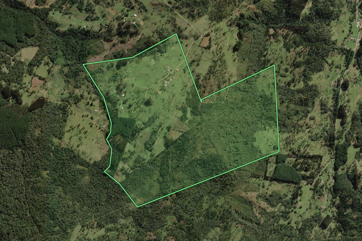 Imagem de satélite do imóvel rural em Bocaina do Sul (SC), com o contorno declarado no CAR desenhado por cima.