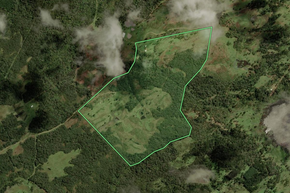 Imagem de satélite do imóvel rural em Bocaina do Sul (SC), com o contorno declarado no CAR desenhado por cima.