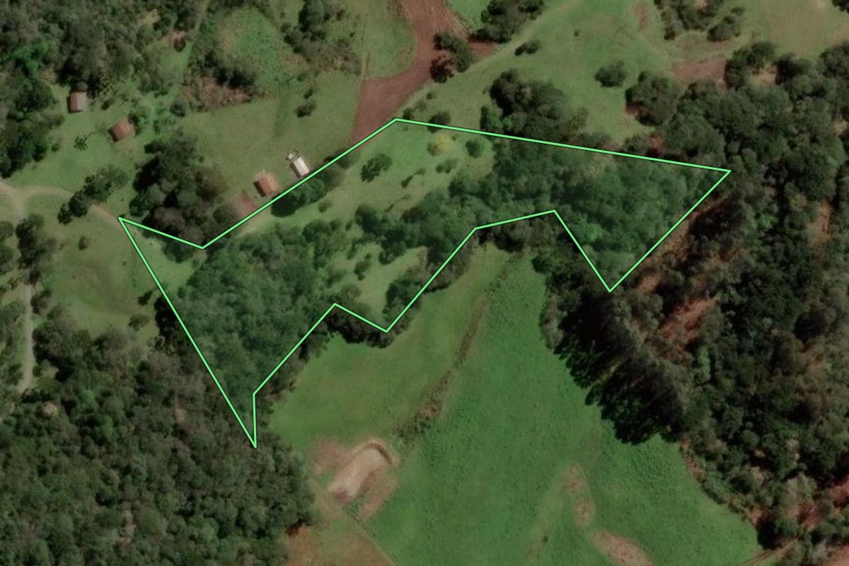 Imagem de satélite do imóvel rural em Bocaina do Sul (SC), com o contorno declarado no CAR desenhado por cima.