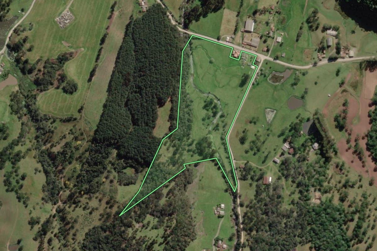 Imagem de satélite do imóvel rural em Bocaina do Sul (SC), com o contorno declarado no CAR desenhado por cima.