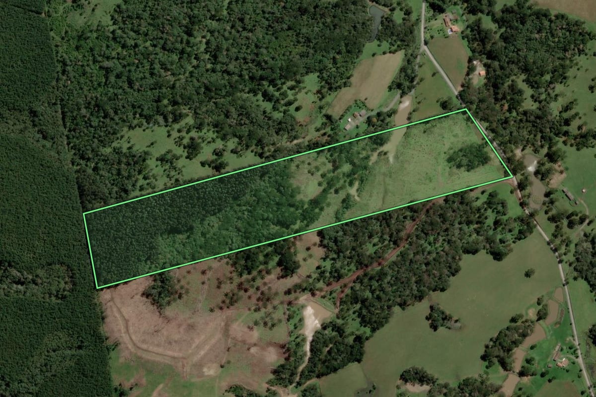 Imagem de satélite do imóvel rural em Bocaina do Sul (SC), com o contorno declarado no CAR desenhado por cima.
