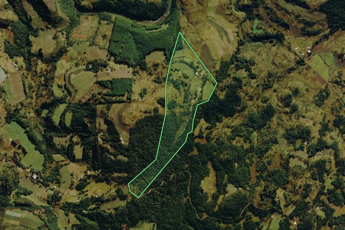 Imagem de satélite do imóvel rural em Bom Jardim da Serra (SC), com o contorno declarado no CAR desenhado por cima.
