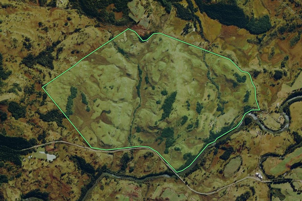 Imagem de satélite do imóvel rural em Bom Jardim da Serra (SC), com o contorno declarado no CAR desenhado por cima.