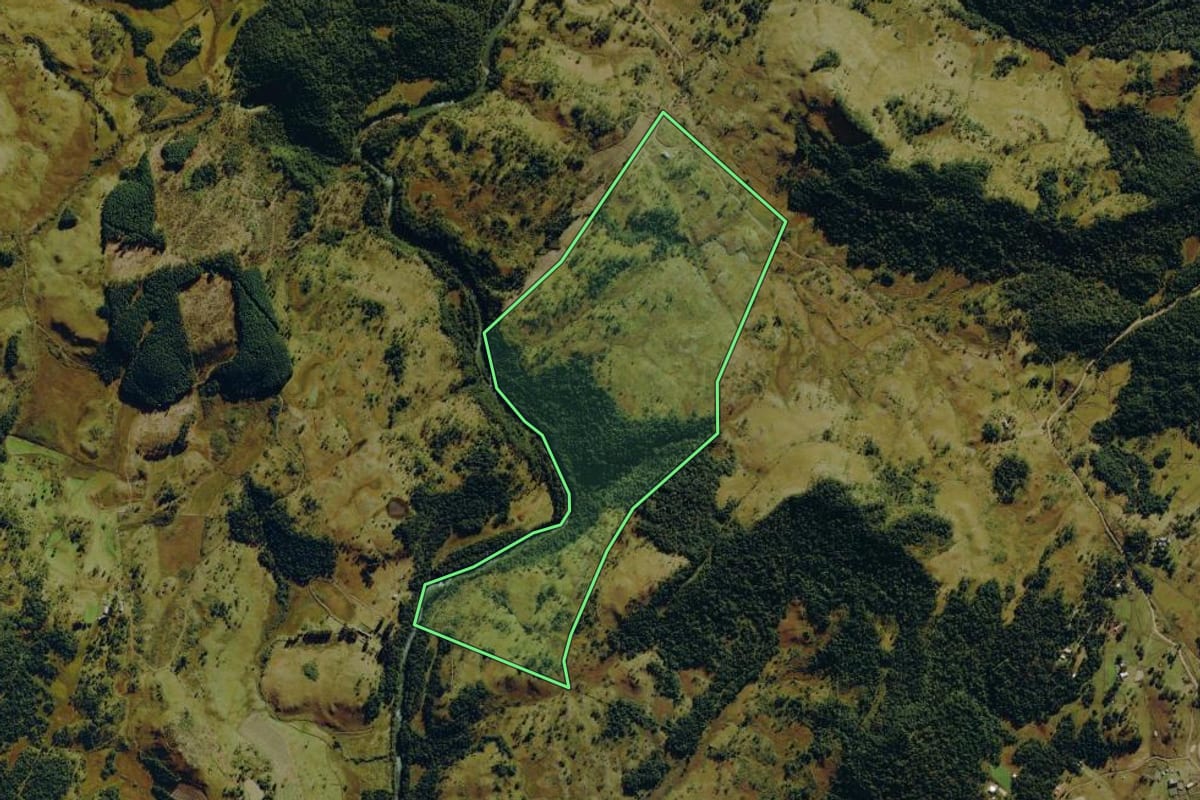 Imagem de satélite do imóvel rural em Bom Jardim da Serra (SC), com o contorno declarado no CAR desenhado por cima.
