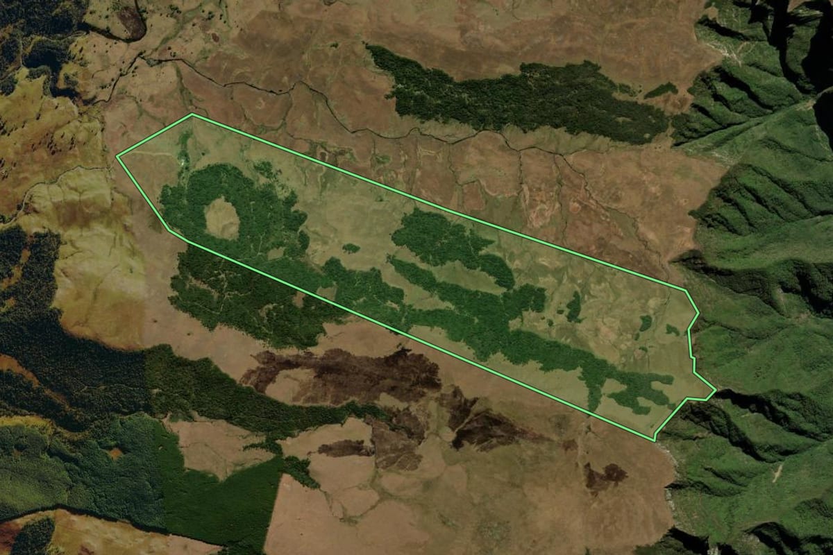 Imagem de satélite do imóvel rural em Bom Jardim da Serra (SC), com o contorno declarado no CAR desenhado por cima.
