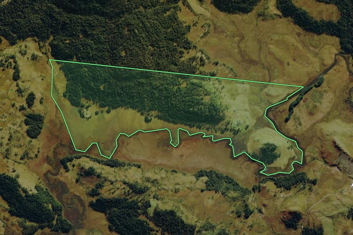 Imagem de satélite do imóvel rural em Bom Jardim da Serra (SC), com o contorno declarado no CAR desenhado por cima.