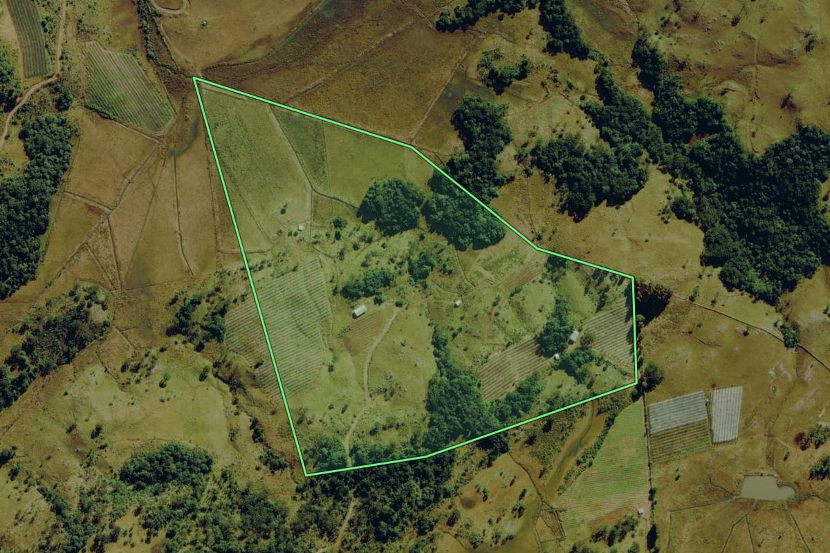 Imagem de satélite do imóvel rural em Bom Jardim da Serra (SC), com o contorno declarado no CAR desenhado por cima.