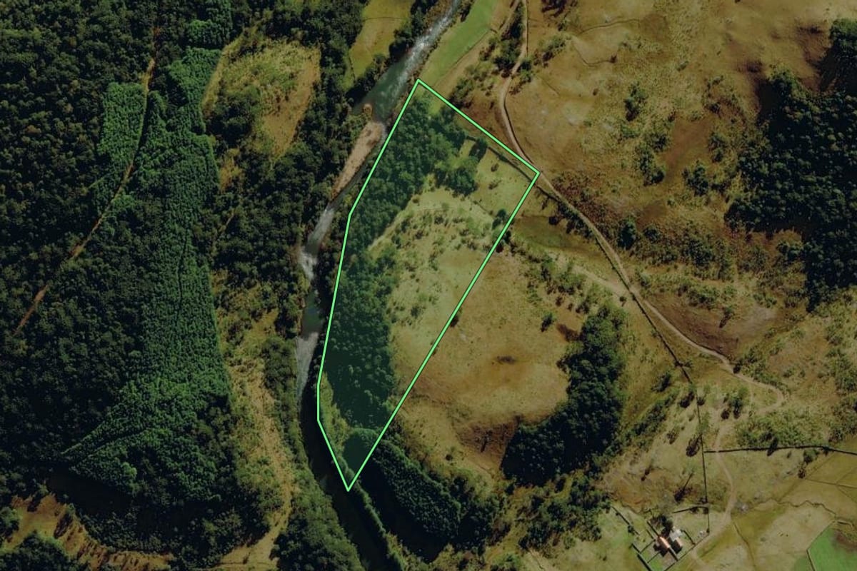 Imagem de satélite do imóvel rural em Bom Jardim da Serra (SC), com o contorno declarado no CAR desenhado por cima.