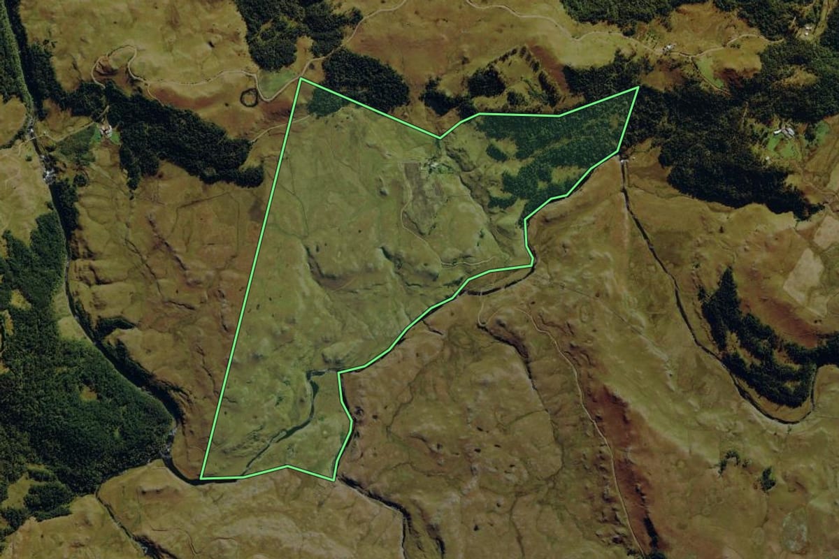 Imagem de satélite do imóvel rural em Bom Jardim da Serra (SC), com o contorno declarado no CAR desenhado por cima.