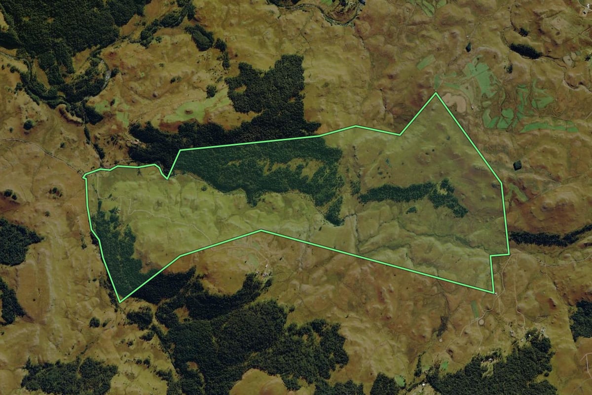 Imagem de satélite do imóvel rural em Bom Jardim da Serra (SC), com o contorno declarado no CAR desenhado por cima.