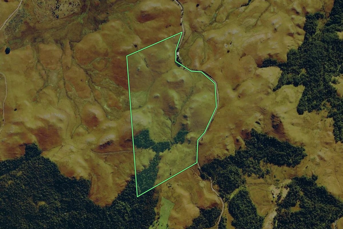 Imagem de satélite do imóvel rural em Bom Jardim da Serra (SC), com o contorno declarado no CAR desenhado por cima.