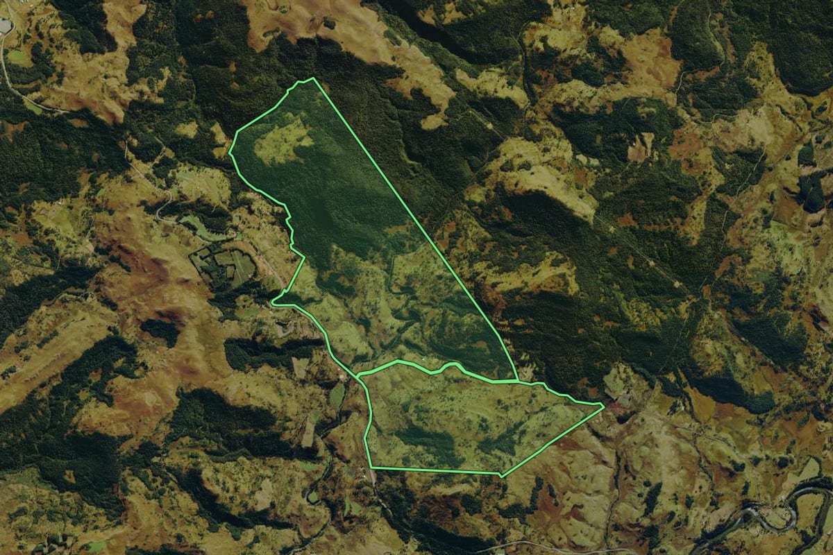Imagem de satélite do imóvel rural em Bom Jardim da Serra (SC), com o contorno declarado no CAR desenhado por cima.