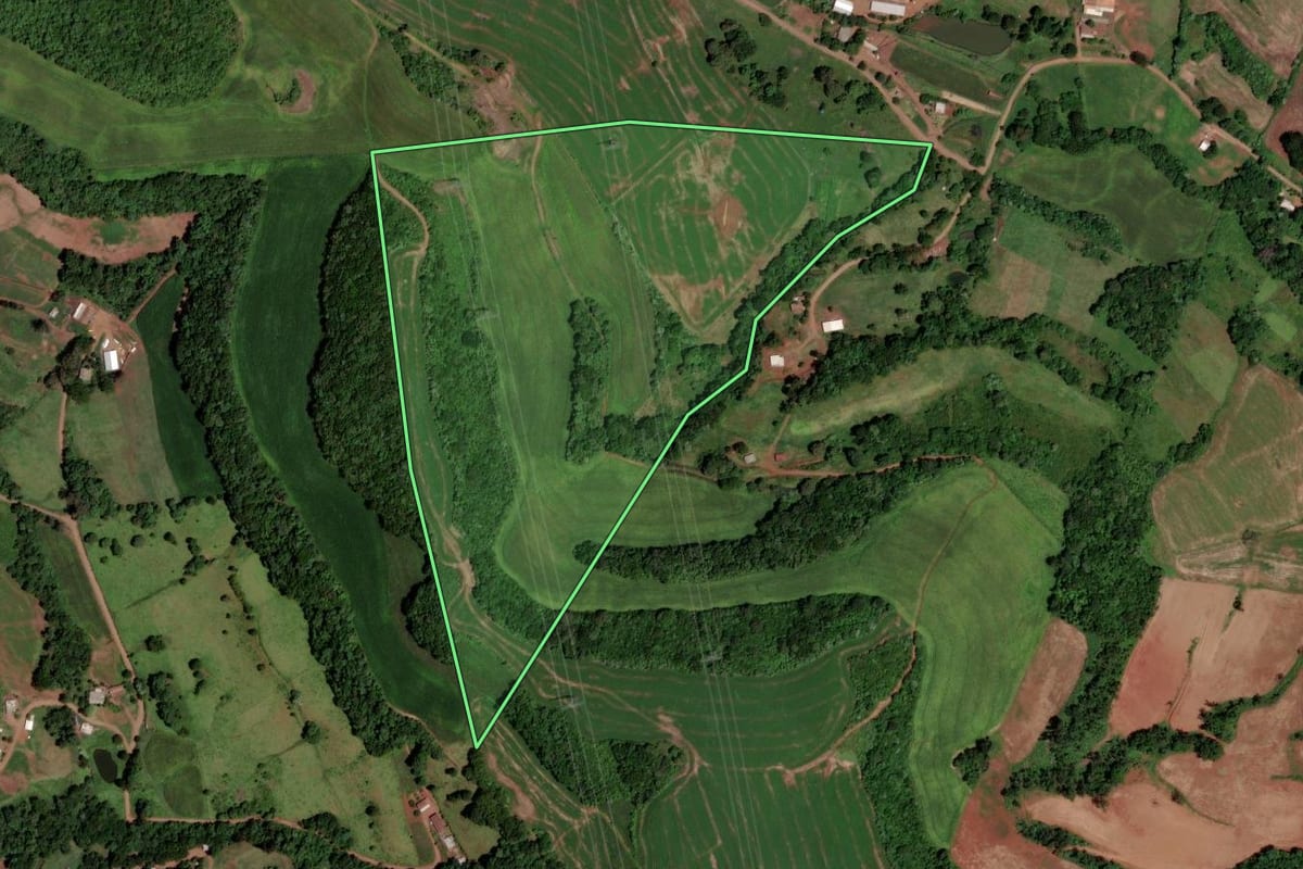 Imagem de satélite do imóvel rural em Bom Jesus (SC), com o contorno declarado no CAR desenhado por cima.