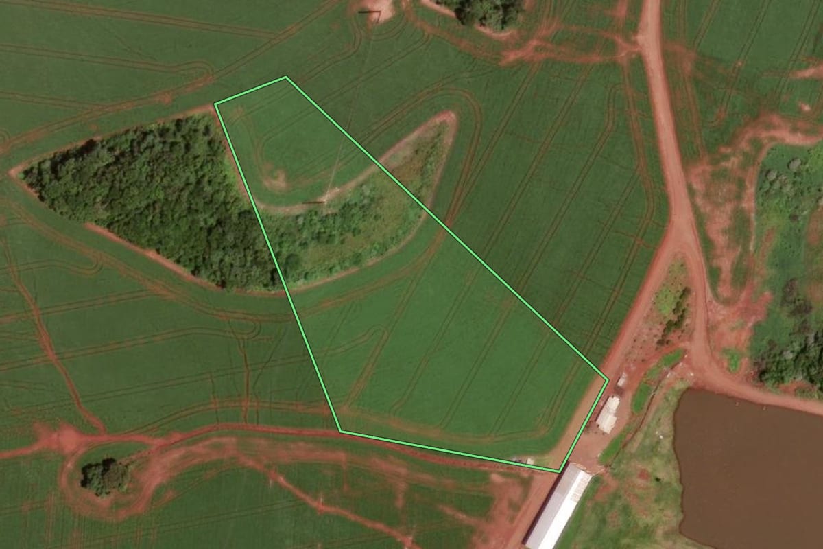 Imagem de satélite do imóvel rural em Bom Jesus (SC), com o contorno declarado no CAR desenhado por cima.