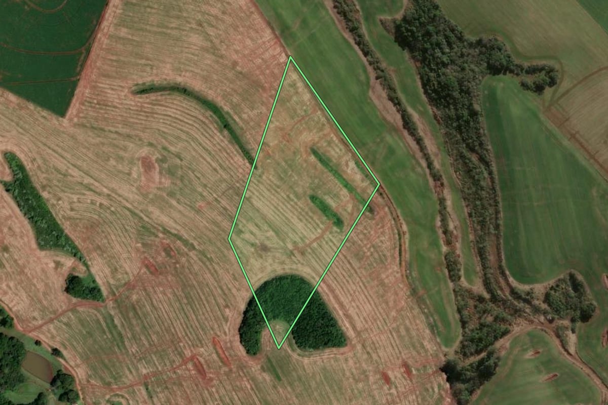 Imagem de satélite do imóvel rural em Bom Jesus (SC), com o contorno declarado no CAR desenhado por cima.