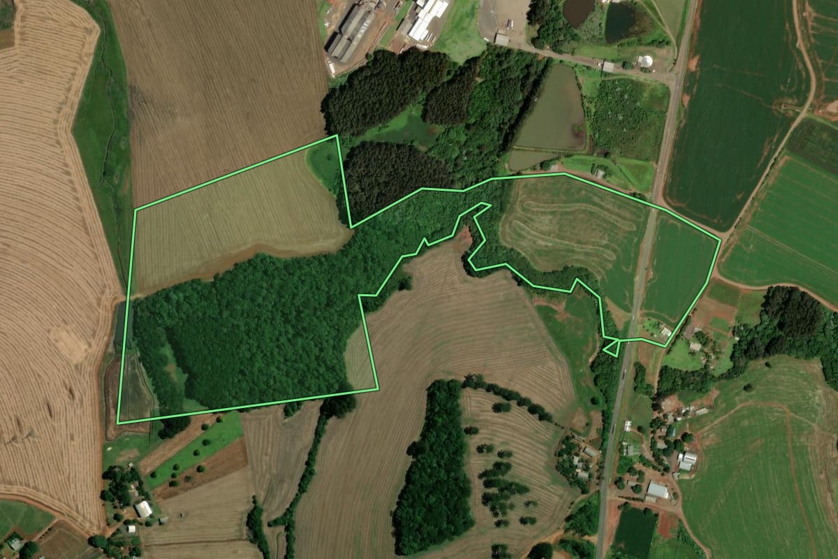 Imagem de satélite do imóvel rural em Bom Jesus (SC), com o contorno declarado no CAR desenhado por cima.