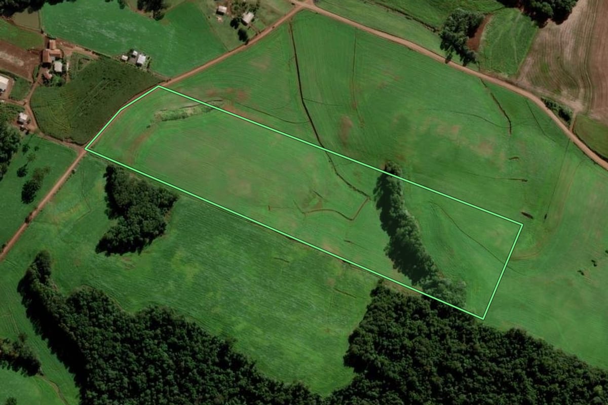 Imagem de satélite do imóvel rural em Bom Jesus do Oeste (SC), com o contorno declarado no CAR desenhado por cima.