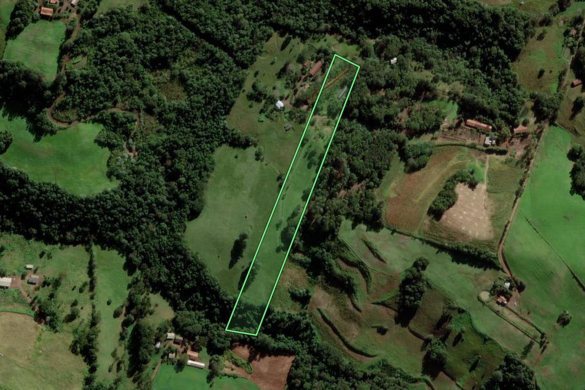 Imagem de satélite do imóvel rural em Bom Jesus do Oeste (SC), com o contorno declarado no CAR desenhado por cima.