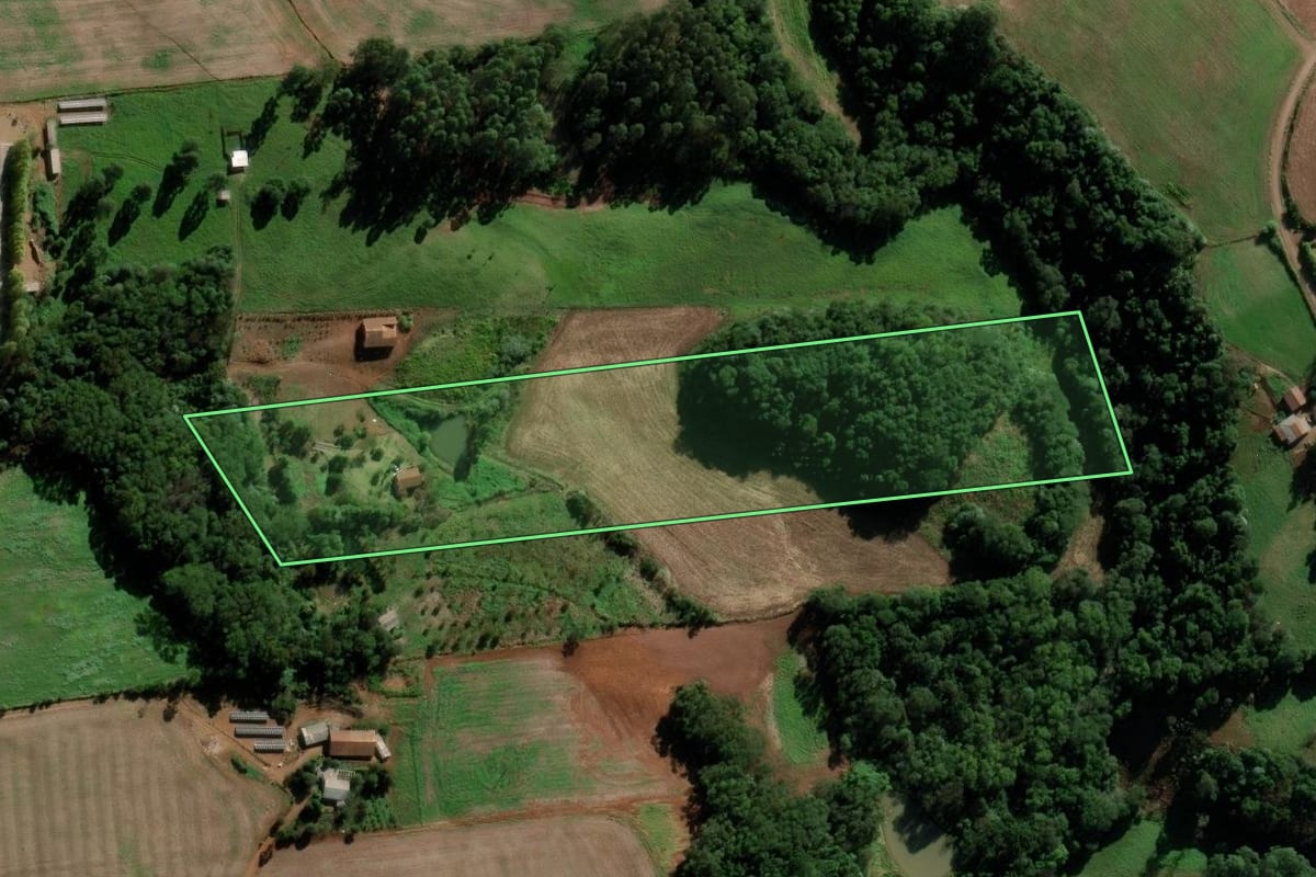 Imagem de satélite do imóvel rural em Bom Jesus do Oeste (SC), com o contorno declarado no CAR desenhado por cima.