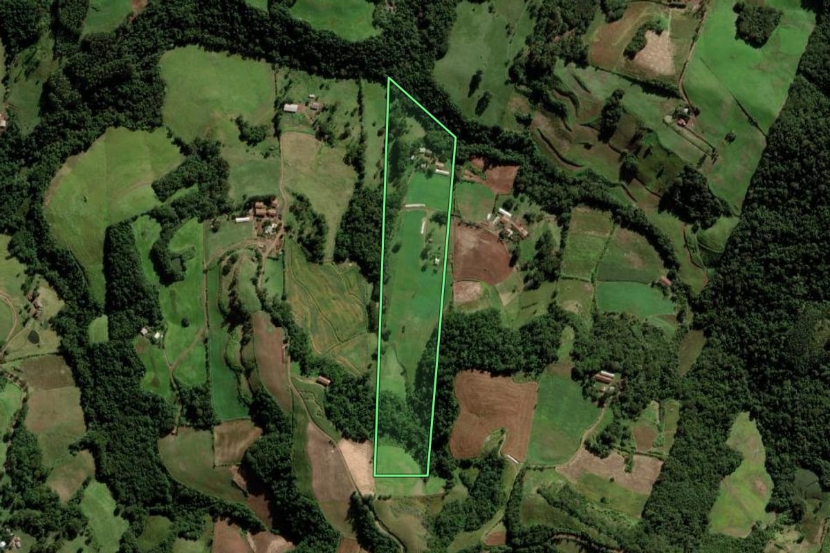 Imagem de satélite do imóvel rural em Bom Jesus do Oeste (SC), com o contorno declarado no CAR desenhado por cima.