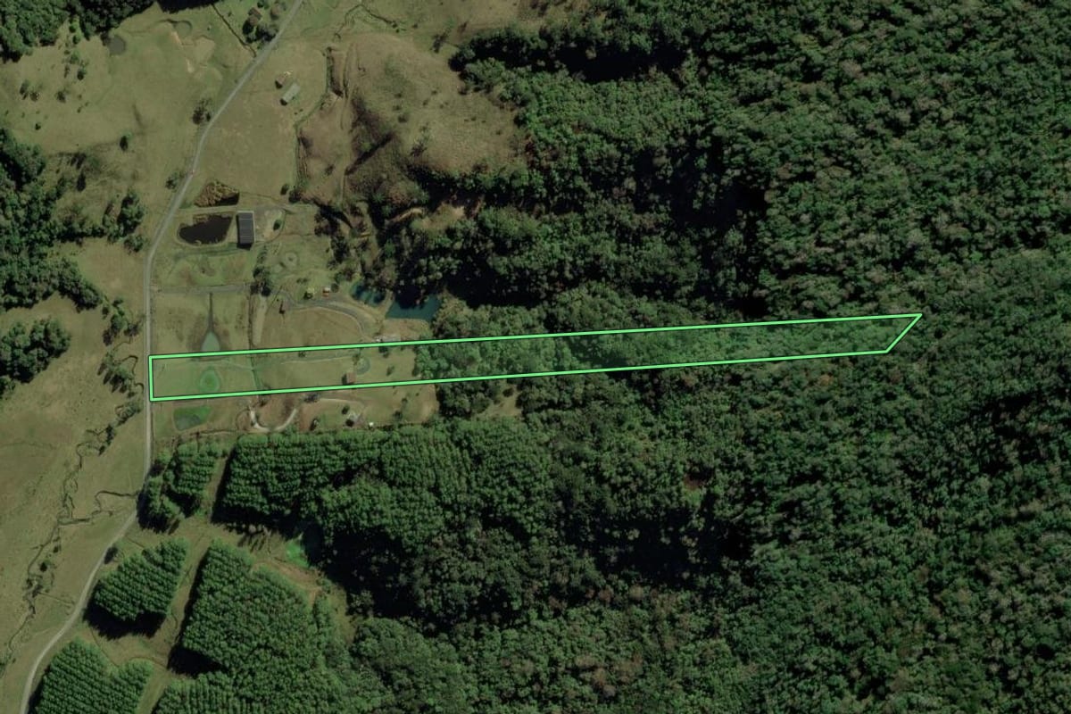Imagem de satélite do imóvel rural em Bom Retiro (SC), com o contorno declarado no CAR desenhado por cima.