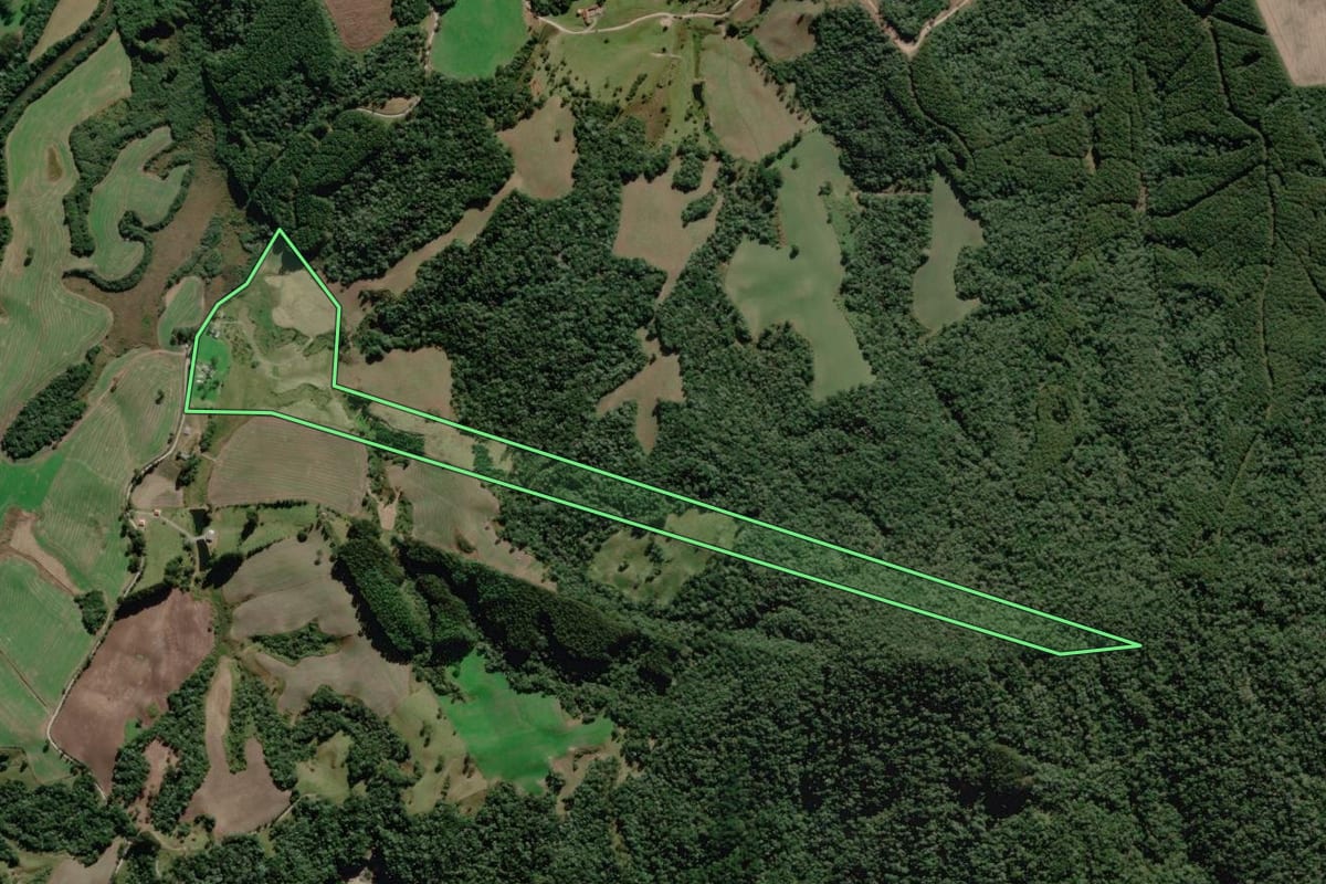 Imagem de satélite do imóvel rural em Bom Retiro (SC), com o contorno declarado no CAR desenhado por cima.