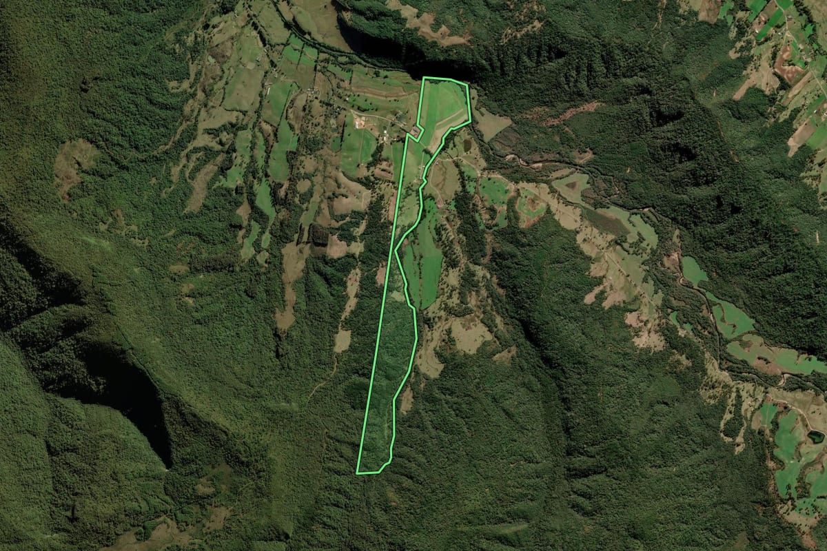 Imagem de satélite do imóvel rural em Bom Retiro (SC), com o contorno declarado no CAR desenhado por cima.
