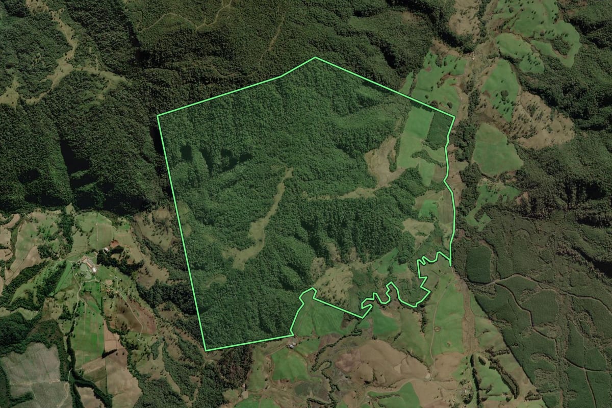 Imagem de satélite do imóvel rural em Bom Retiro (SC), com o contorno declarado no CAR desenhado por cima.