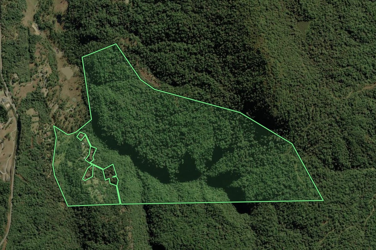 Imagem de satélite do imóvel rural em Bom Retiro (SC), com o contorno declarado no CAR desenhado por cima.