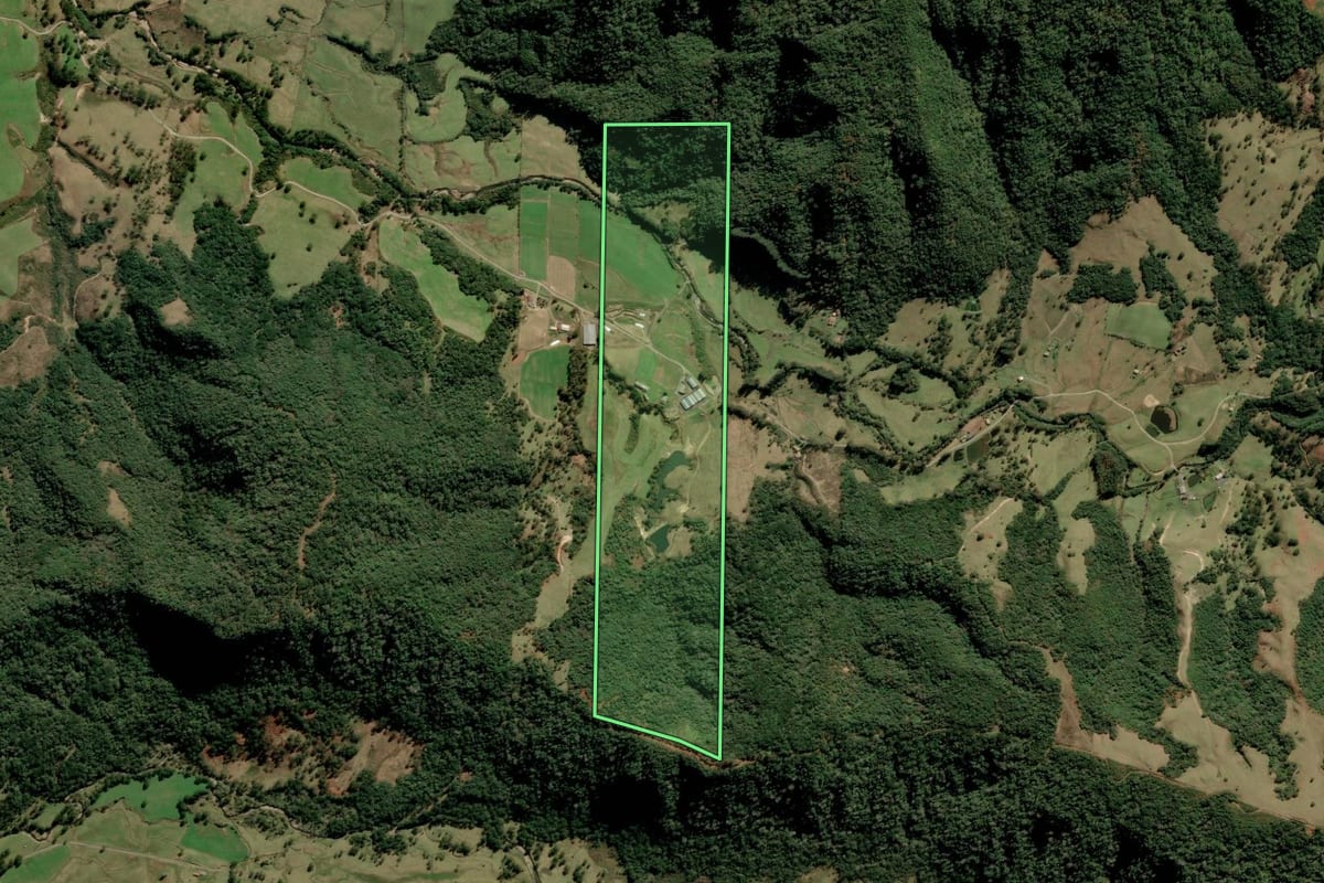 Imagem de satélite do imóvel rural em Bom Retiro (SC), com o contorno declarado no CAR desenhado por cima.