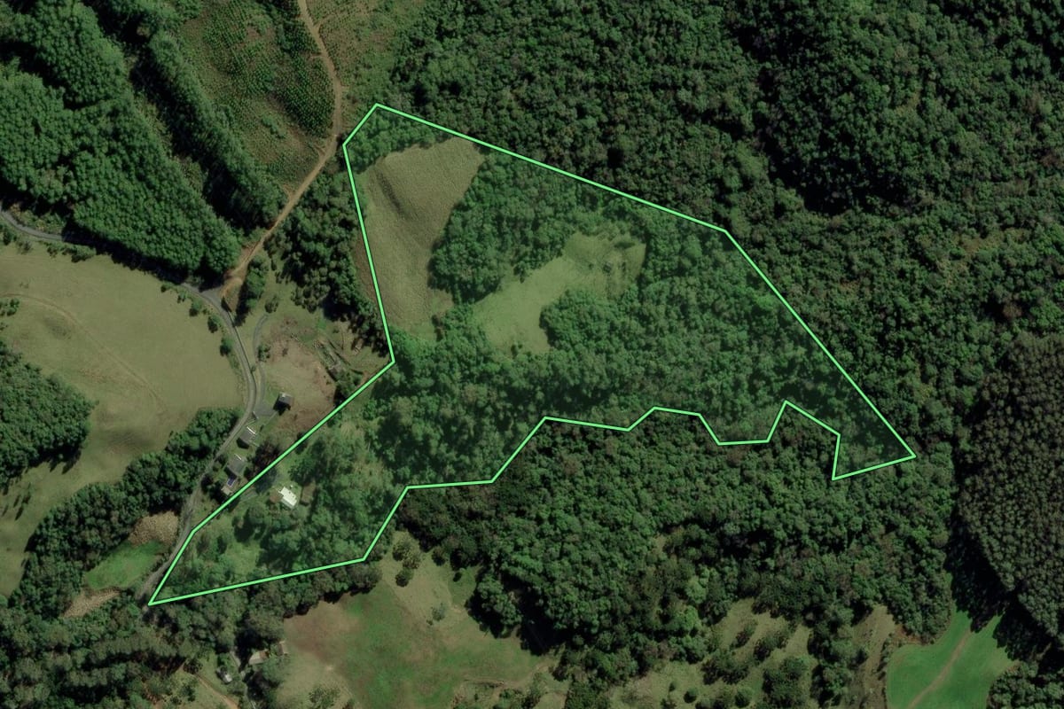 Imagem de satélite do imóvel rural em Bom Retiro (SC), com o contorno declarado no CAR desenhado por cima.