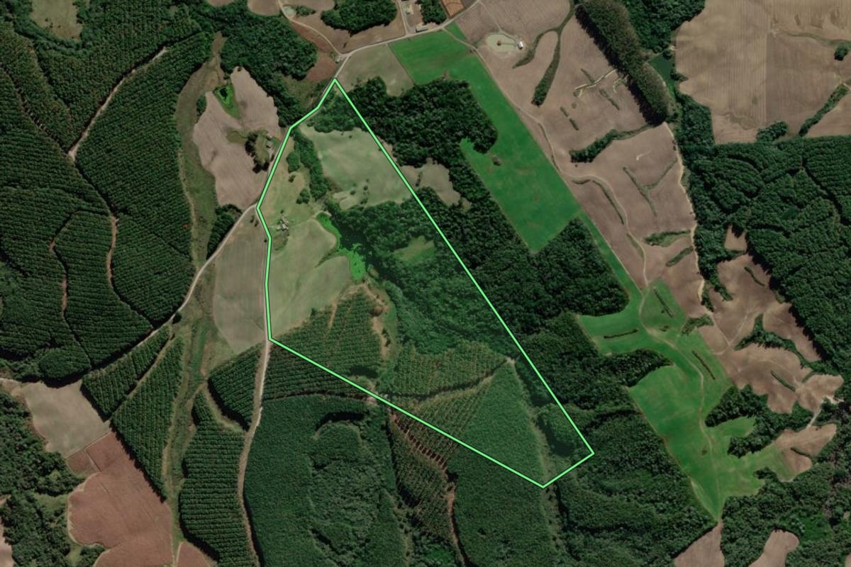 Imagem de satélite do imóvel rural em Bom Retiro (SC), com o contorno declarado no CAR desenhado por cima.