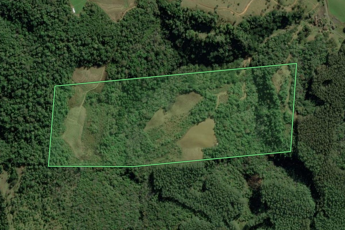 Imagem de satélite do imóvel rural em Bom Retiro (SC), com o contorno declarado no CAR desenhado por cima.