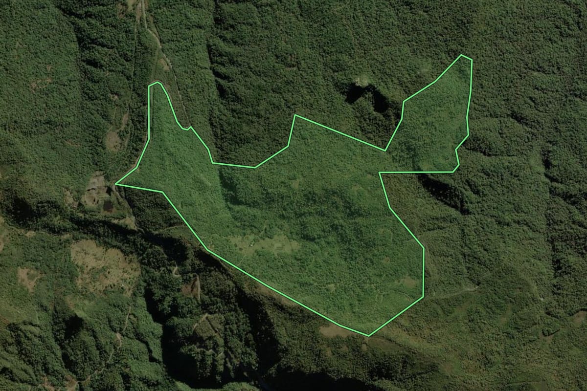 Imagem de satélite do imóvel rural em Bom Retiro (SC), com o contorno declarado no CAR desenhado por cima.