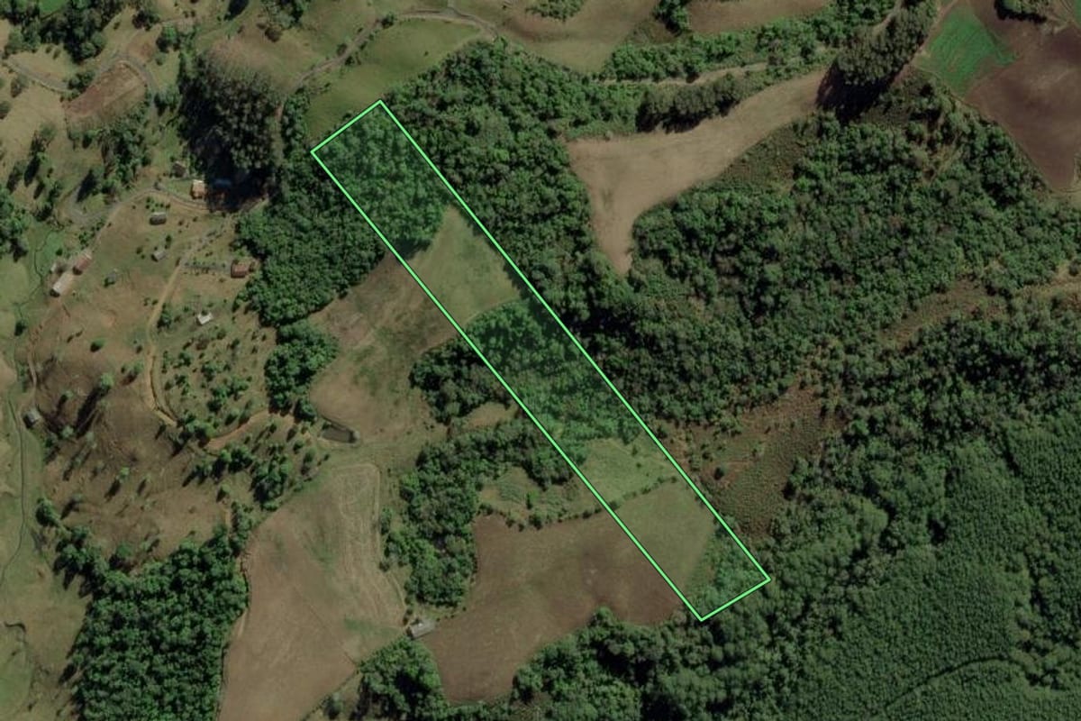 Imagem de satélite do imóvel rural em Bom Retiro (SC), com o contorno declarado no CAR desenhado por cima.
