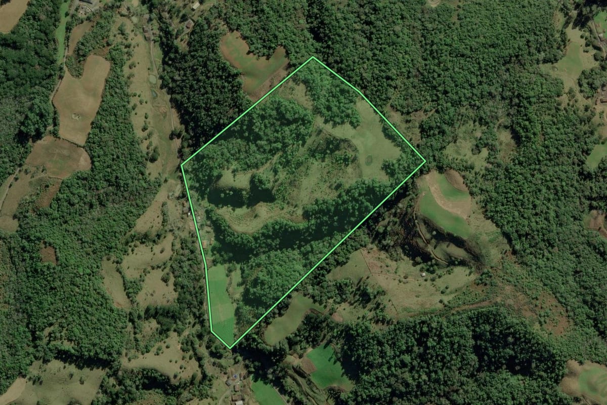 Imagem de satélite do imóvel rural em Bom Retiro (SC), com o contorno declarado no CAR desenhado por cima.