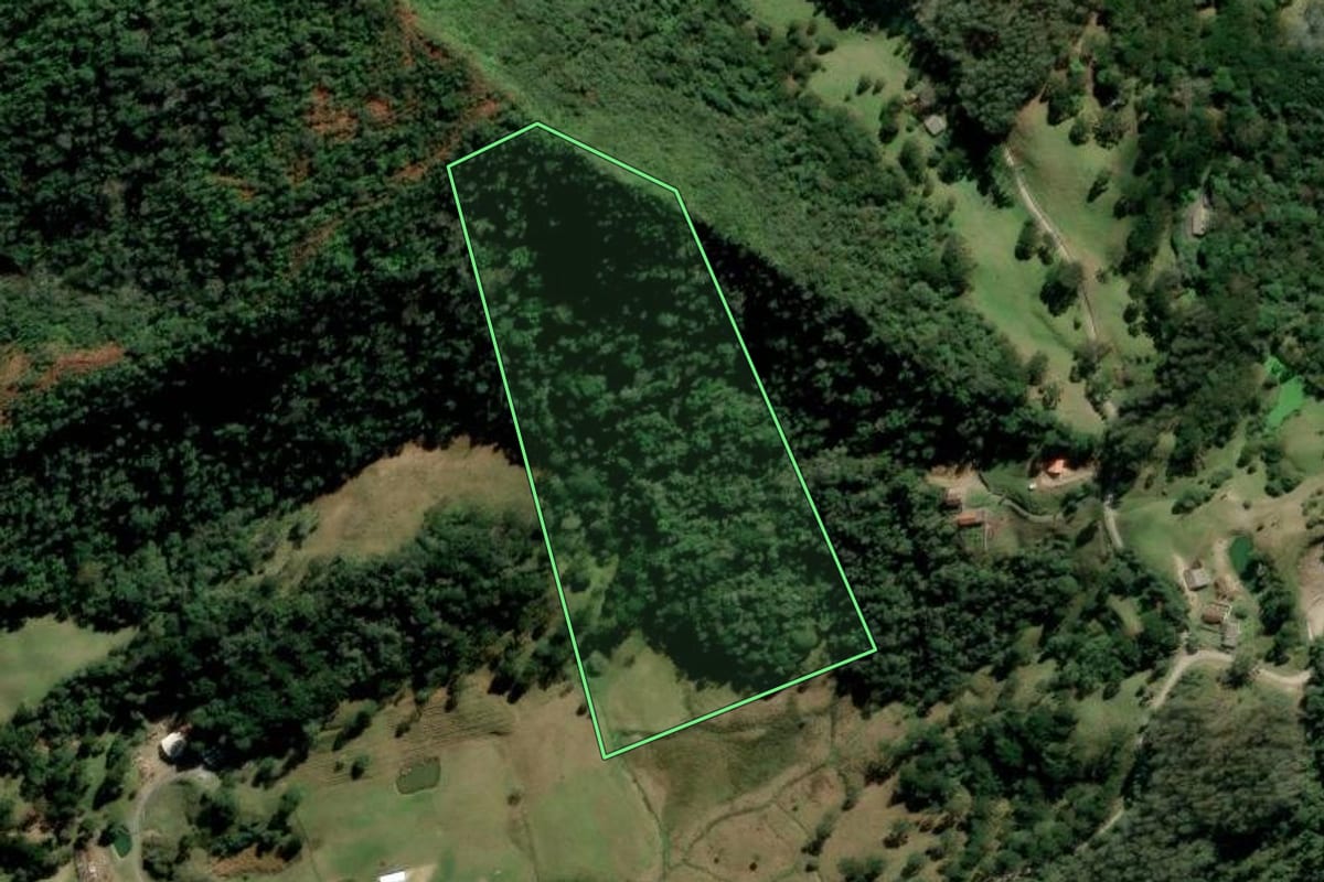 Imagem de satélite do imóvel rural em Bom Retiro (SC), com o contorno declarado no CAR desenhado por cima.