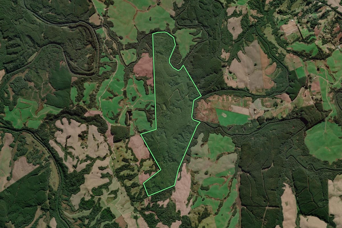 Imagem de satélite do imóvel rural em Bom Retiro (SC), com o contorno declarado no CAR desenhado por cima.