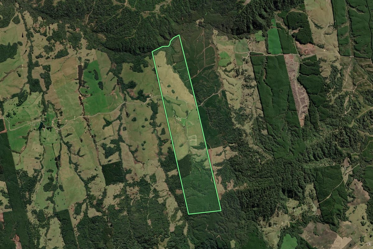 Imagem de satélite do imóvel rural em Bom Retiro (SC), com o contorno declarado no CAR desenhado por cima.