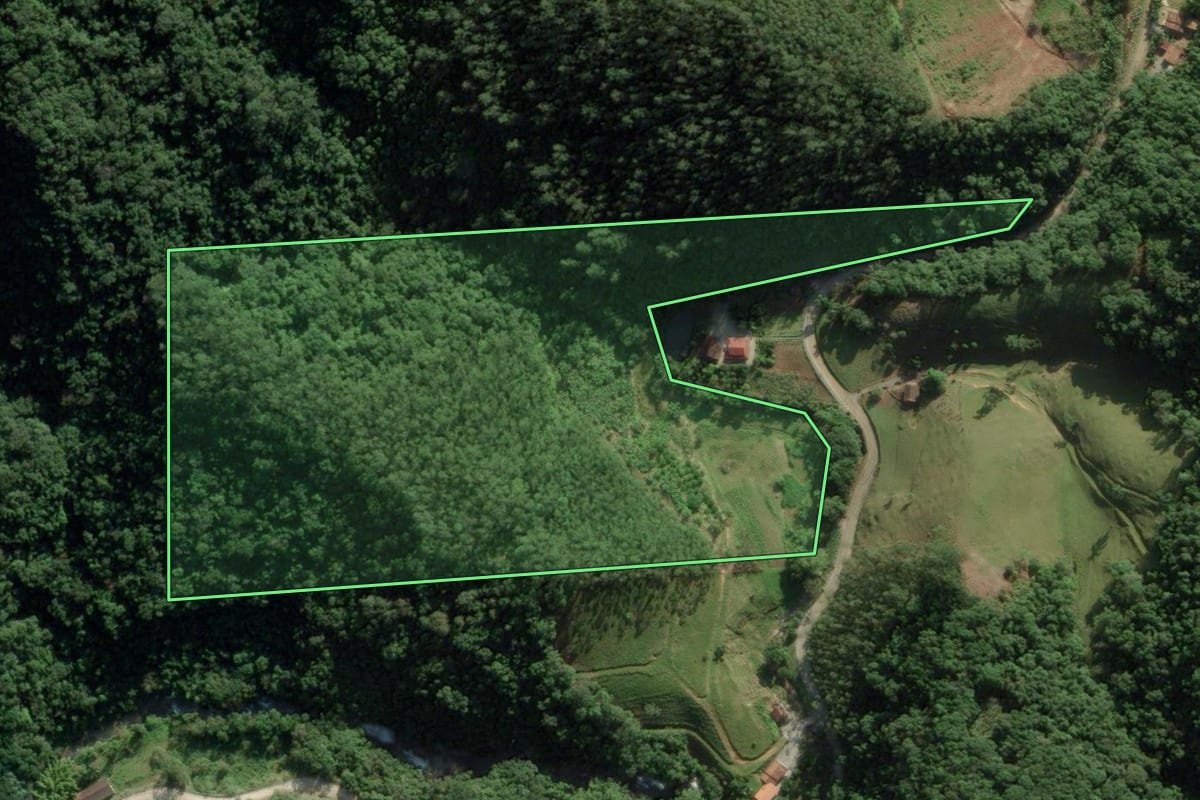 Imagem de satélite do imóvel rural em Botuverá (SC), com o contorno declarado no CAR desenhado por cima.