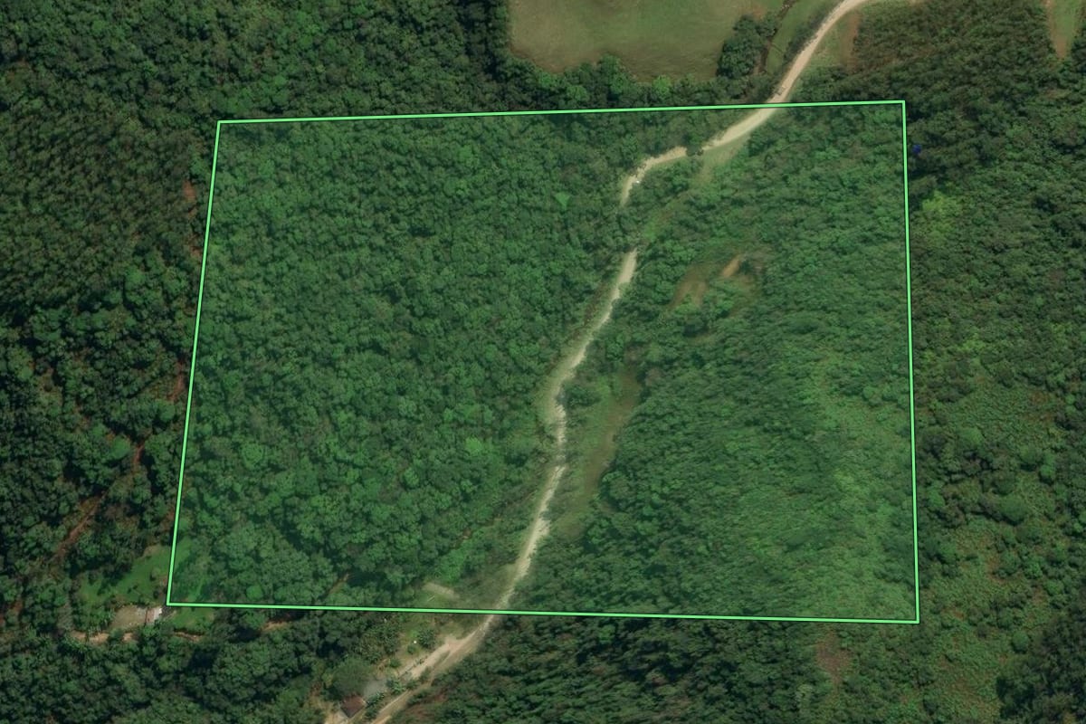 Imagem de satélite do imóvel rural em Botuverá (SC), com o contorno declarado no CAR desenhado por cima.