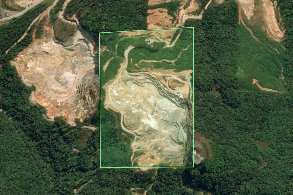 Imagem de satélite do imóvel rural em Botuverá (SC), com o contorno declarado no CAR desenhado por cima.