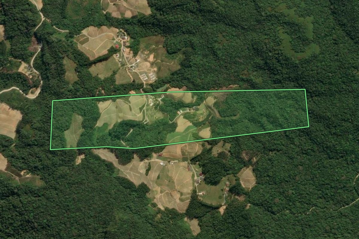 Imagem de satélite do imóvel rural em Botuverá (SC), com o contorno declarado no CAR desenhado por cima.