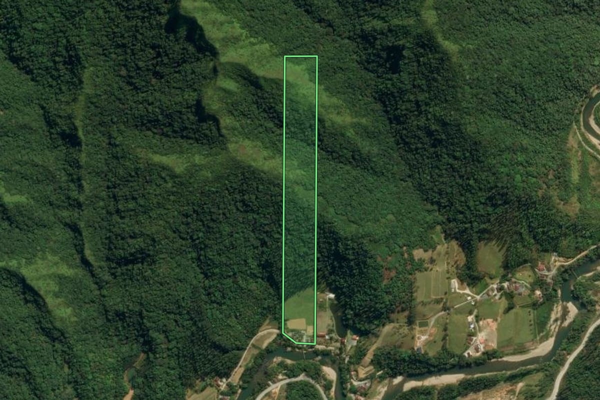 Imagem de satélite do imóvel rural em Botuverá (SC), com o contorno declarado no CAR desenhado por cima.