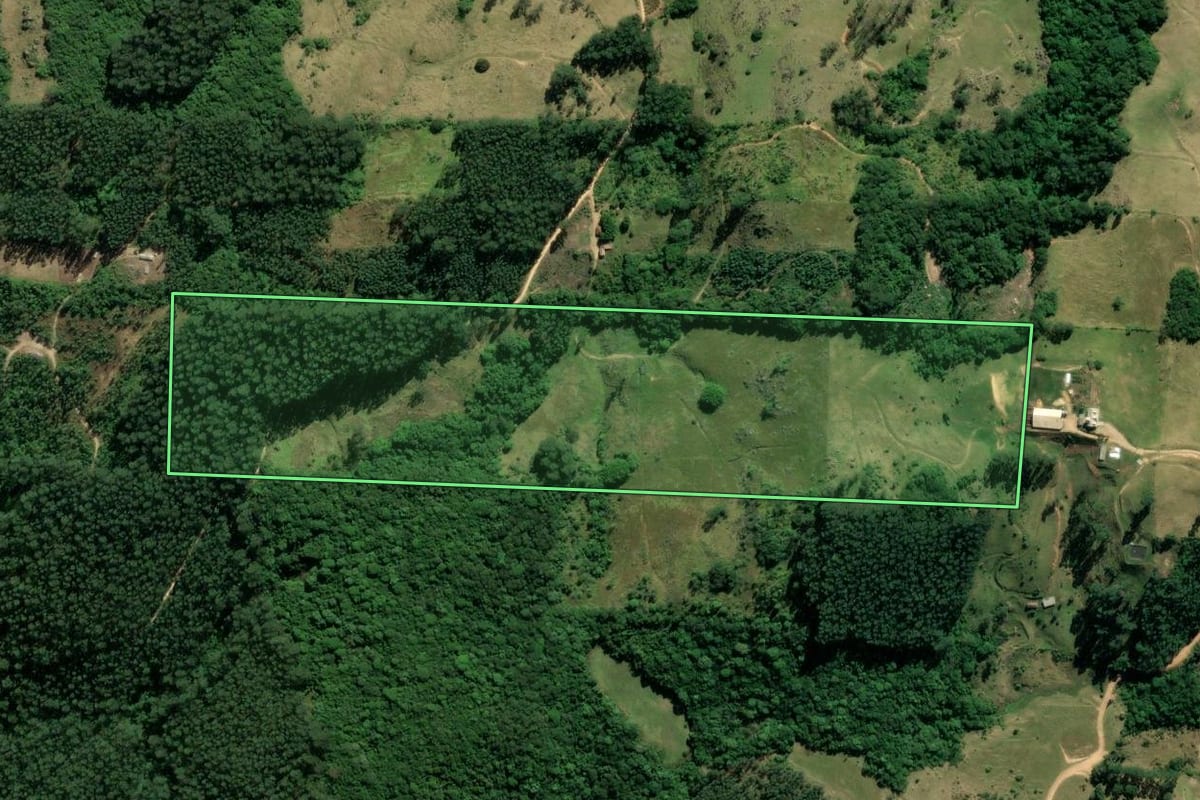 Imagem de satélite do imóvel rural em Braço do Norte (SC), com o contorno declarado no CAR desenhado por cima.