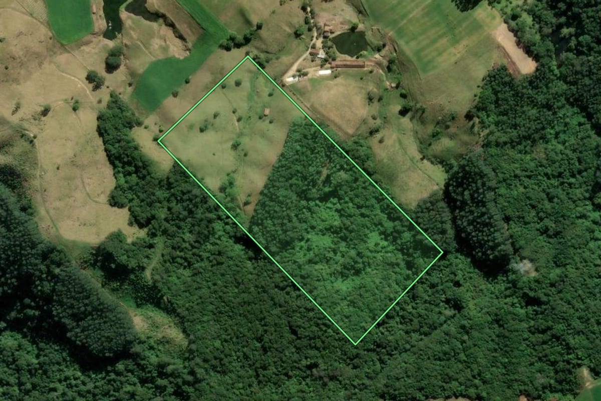 Imagem de satélite do imóvel rural em Braço do Norte (SC), com o contorno declarado no CAR desenhado por cima.
