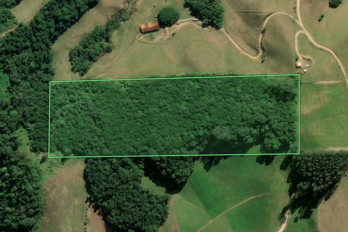 Imagem de satélite do imóvel rural em Braço do Norte (SC), com o contorno declarado no CAR desenhado por cima.