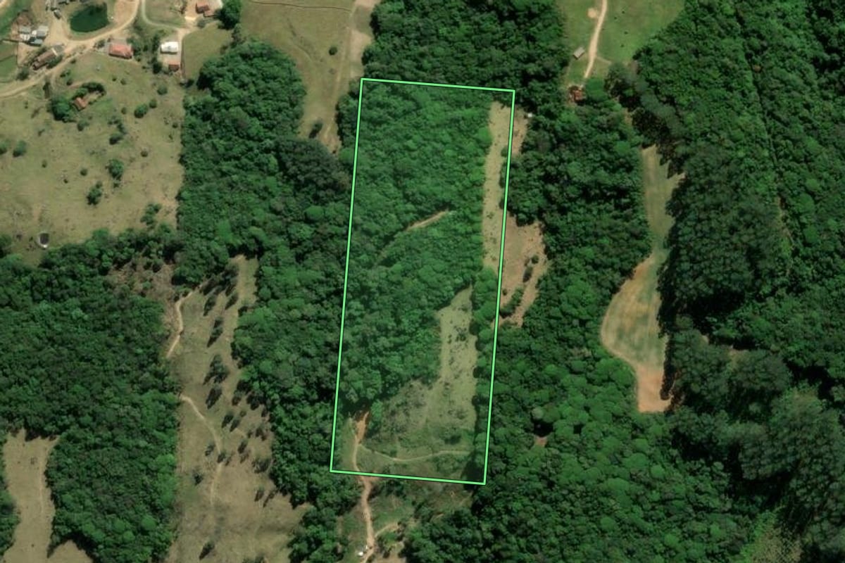 Imagem de satélite do imóvel rural em Braço do Norte (SC), com o contorno declarado no CAR desenhado por cima.