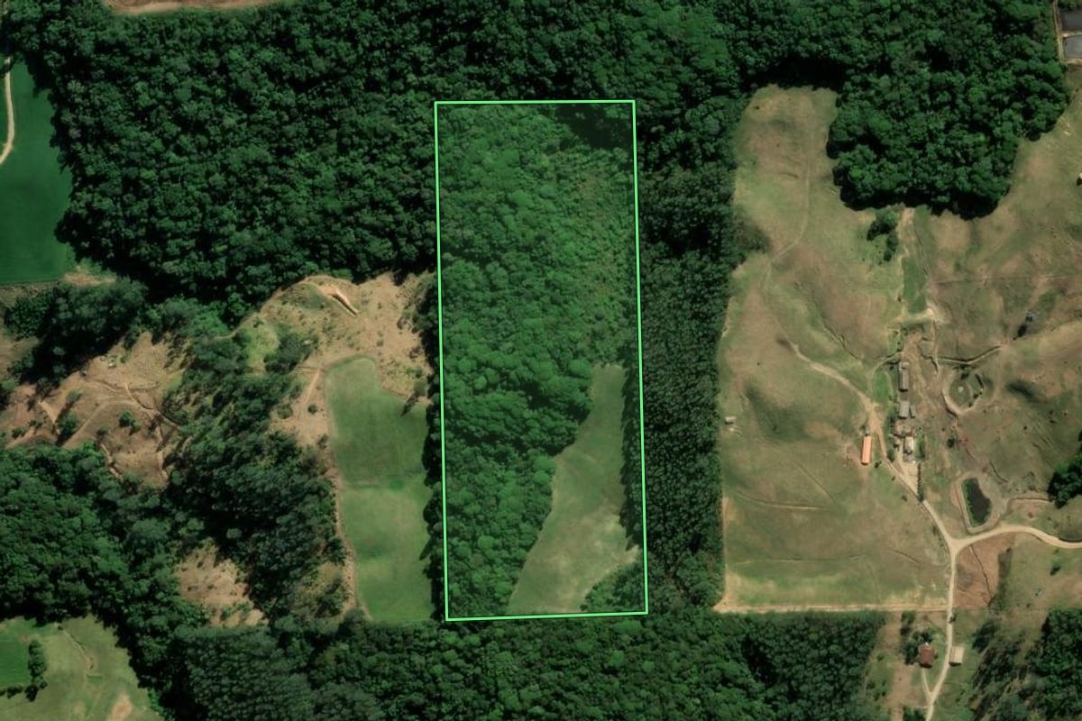 Imagem de satélite do imóvel rural em Braço do Norte (SC), com o contorno declarado no CAR desenhado por cima.