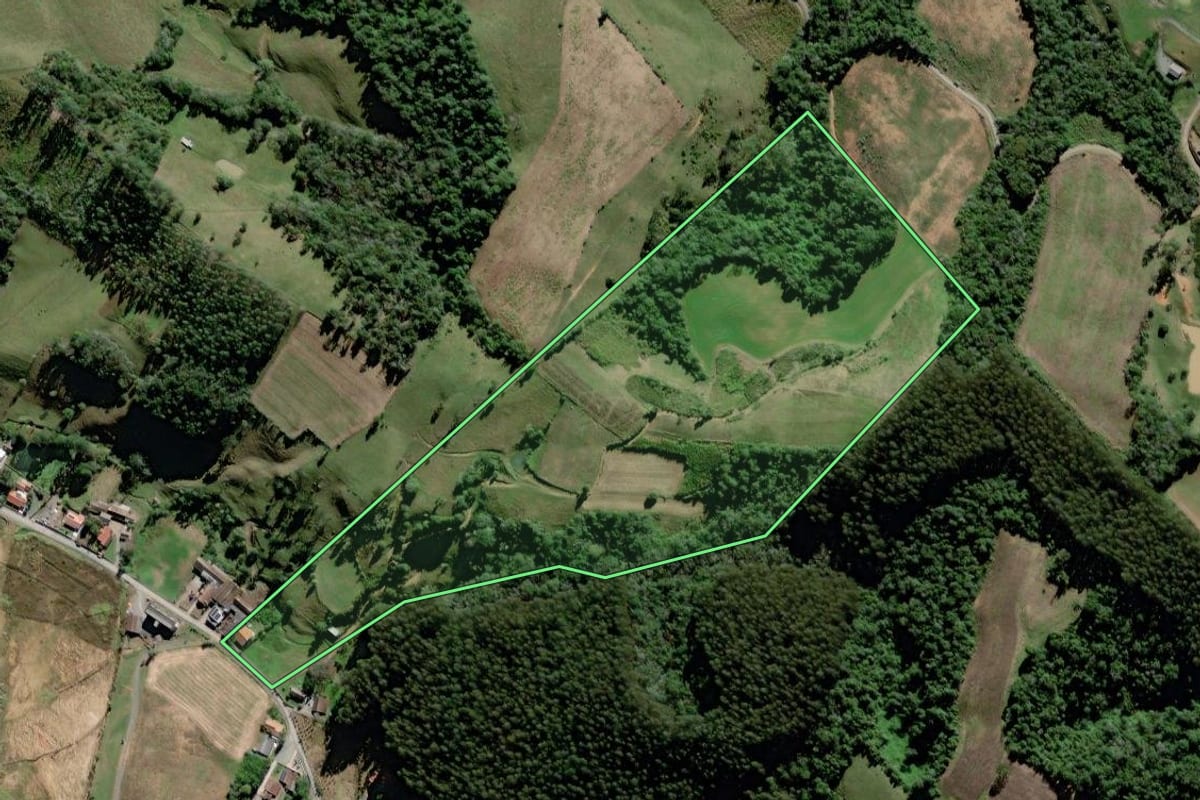 Imagem de satélite do imóvel rural em Braço do Trombudo (SC), com o contorno declarado no CAR desenhado por cima.
